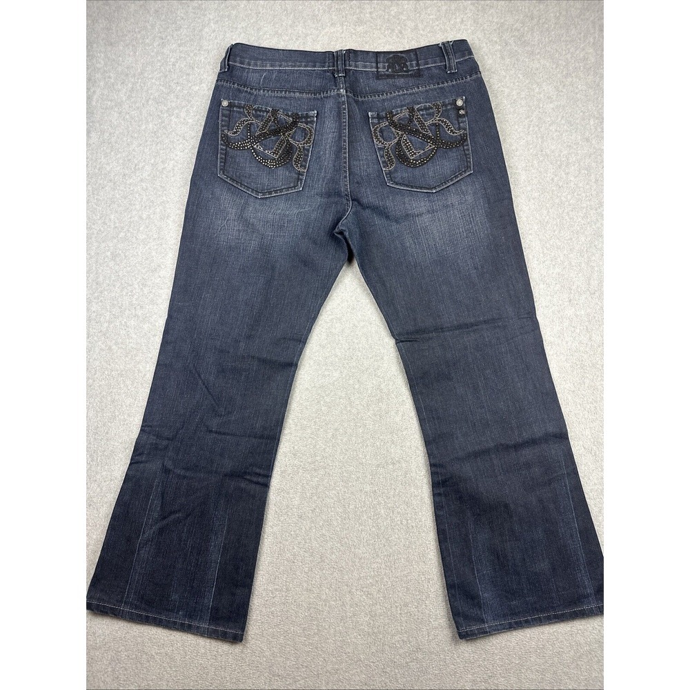 Rock & Republic Jeans Womens 36x28 Blue‎ Whiskers Button Fly Dark Wash Y2K Denim